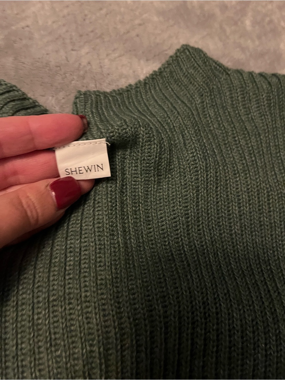 SHEIN Olive Ribbed Mock Neck Sweater Tunic